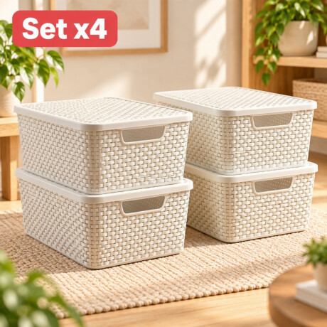 Set x4 caja ratán 20 lts BLANCO