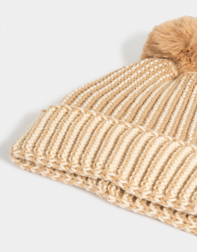 Gorro Romántico Gorro Tejido Con Pompón - Marron Beige