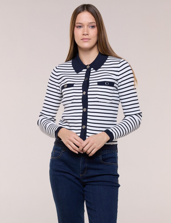 Cardigan Marinero Con Cuello Polo BLANCO/AZUL