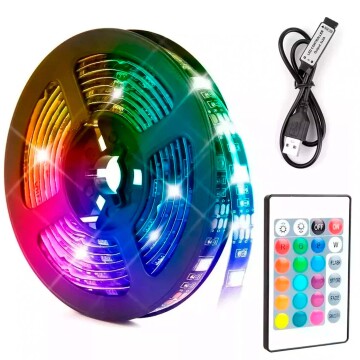 Tira Cinta Luces Led Rgb 5 Metros USB + Control + Bluetooth Diseño Colores