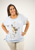 Blusa con nudo estampada con dorado Celeste