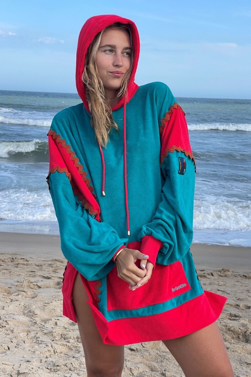 Hoodie Walabi Rojo y Petroleo