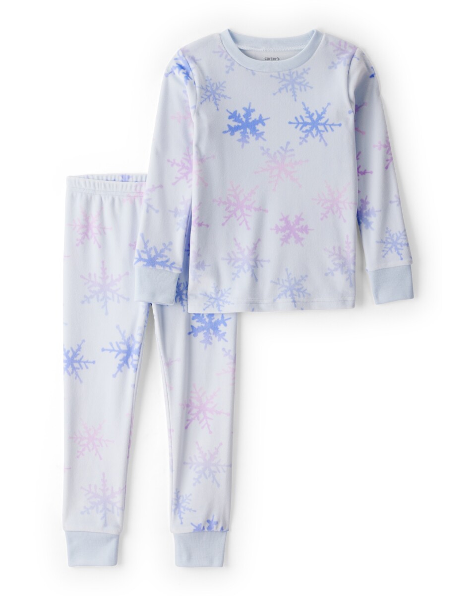Pijama dos piezas de micropolar, remera y pantalón, diseño copos de nieve 