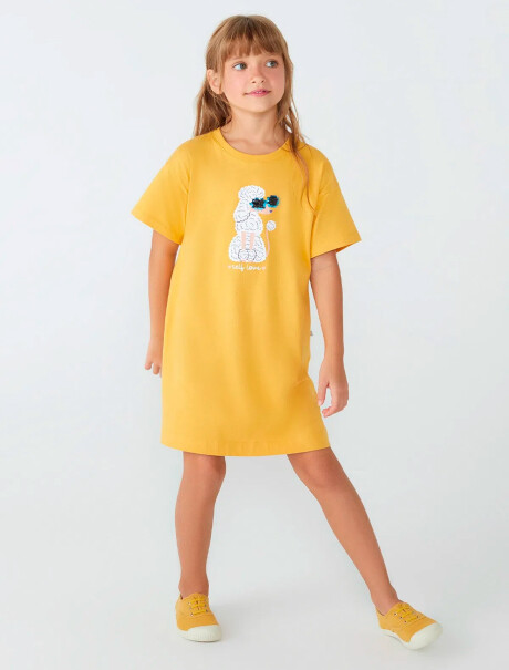 VESTIDO CON ESTAMPA DE ALGODÓN AMARILLO