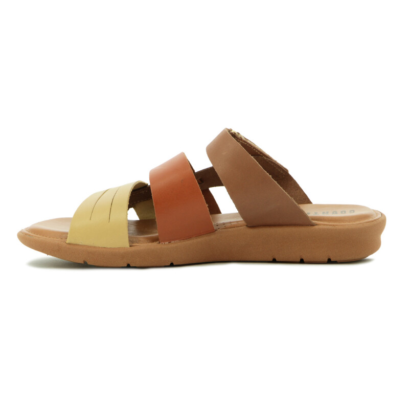Country Sandalia Para Dama, Capellada Cuero , Suela Baja C/velcro S/ Talon Vainilla-damasco