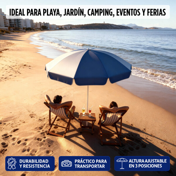 Sombrilla De Playa Reforzada 2.30m Grande Jardin Patio Con Filtro Uv Imback Color Azul Sombrilla De Playa Reforzada 2.30m Grande Jardin Patio Con Filtro Uv Imback Color Azul