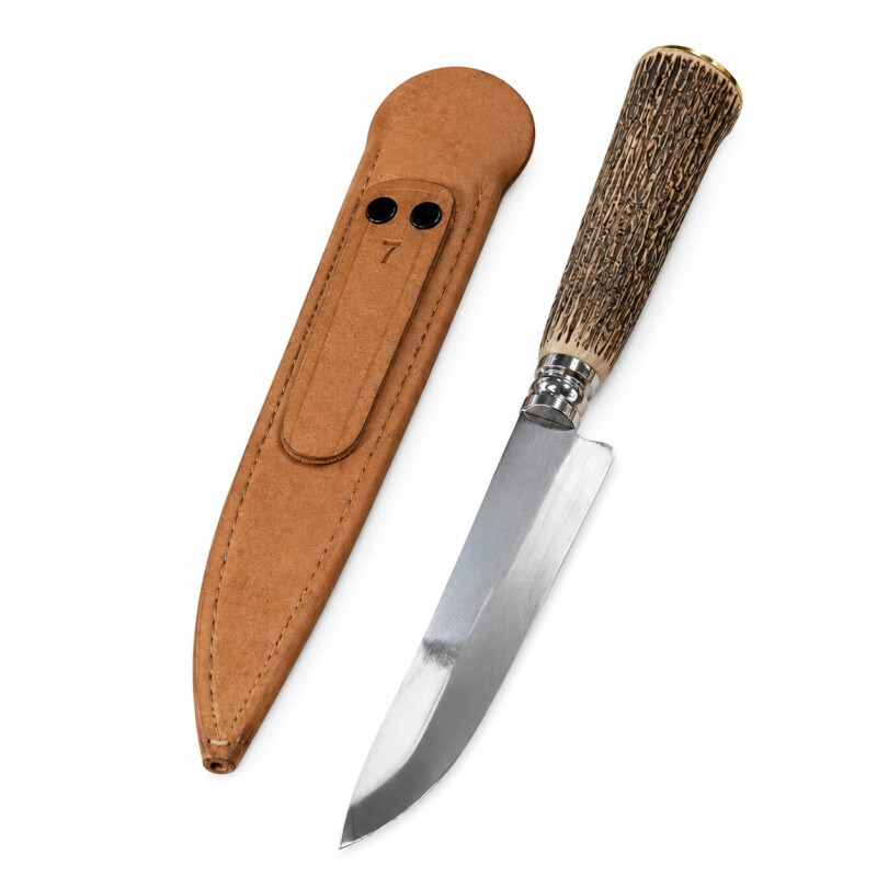Cuchillo Artesanal Acero de Carbono Mango Simil Ciervo Vaina de Cuero N°7 Cuchillo Artesanal Acero de Carbono Mango Simil Ciervo Vaina de Cuero N°7
