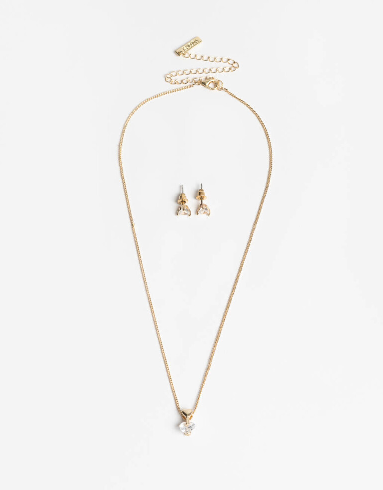 Bijouterie Set Strass Set De Aros Pasante Y Collar Con Cubic - Dorado