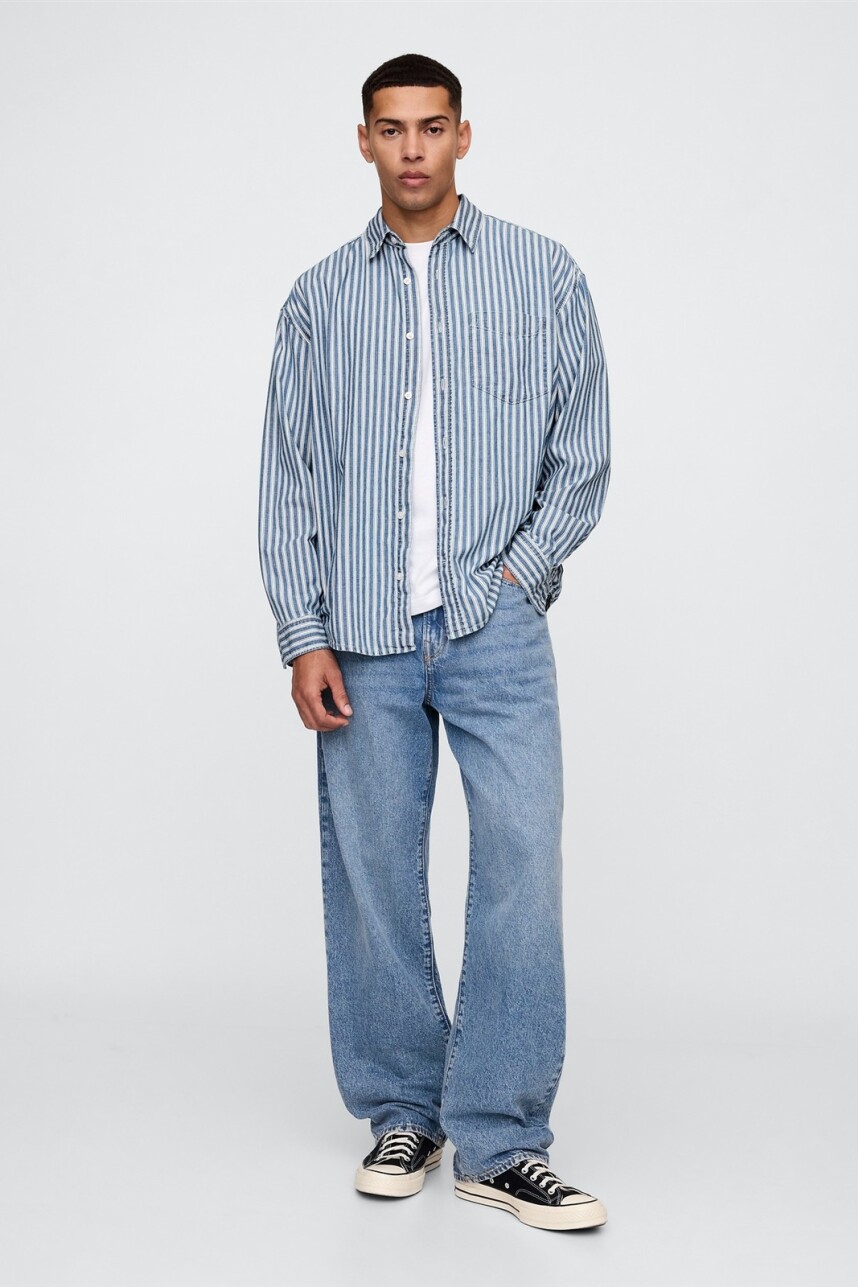 Camisa De Jean A Rayas Hombre Blue Variegated Stripe