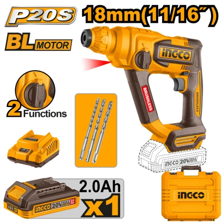 KIT ROTOMARTILLO A BATERÍA INGCO 20V P20S SDS PLUS 1.8J 001