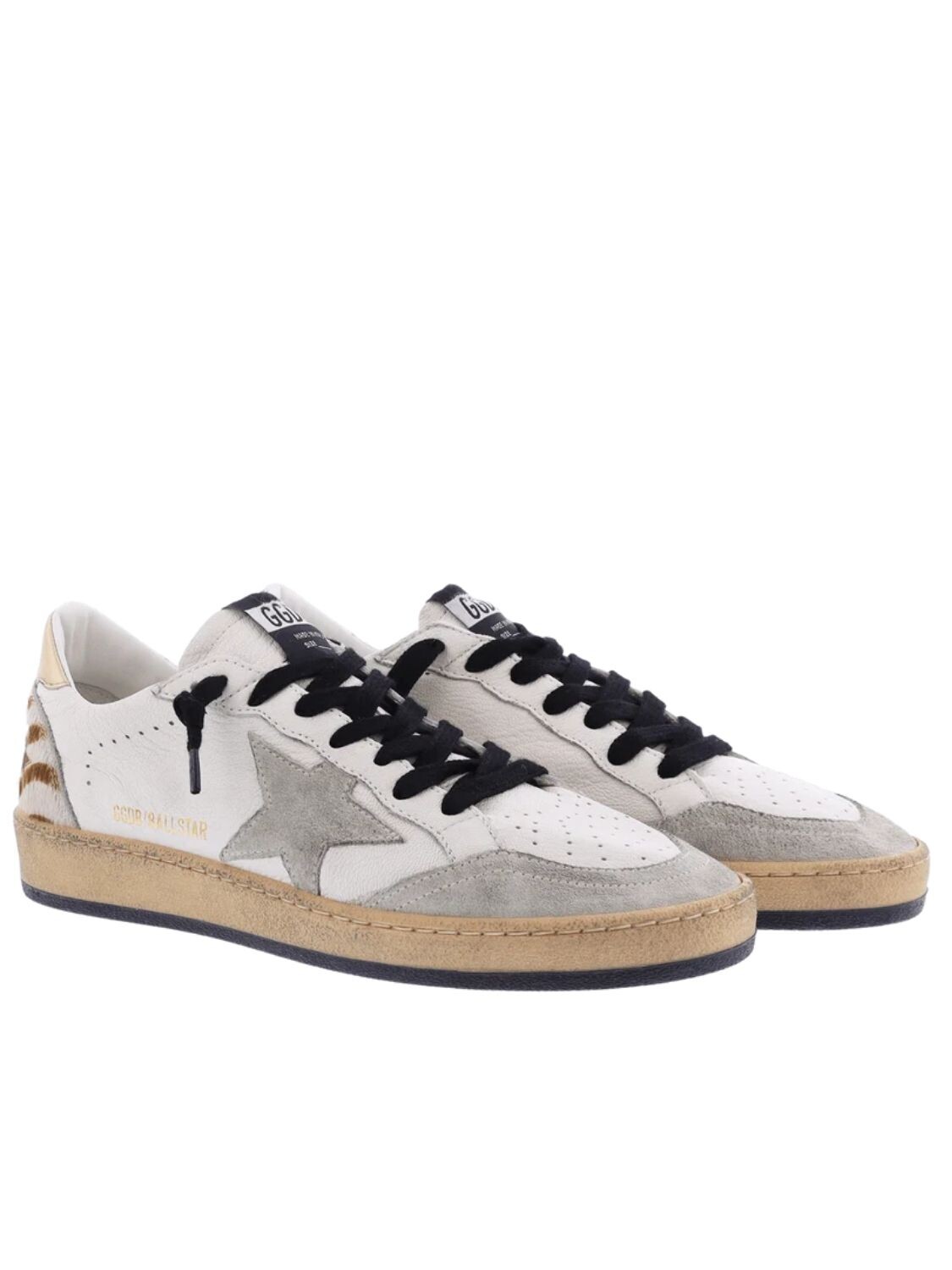 Golden Goose-Championes de cuero acordonados, Ball star Blanco