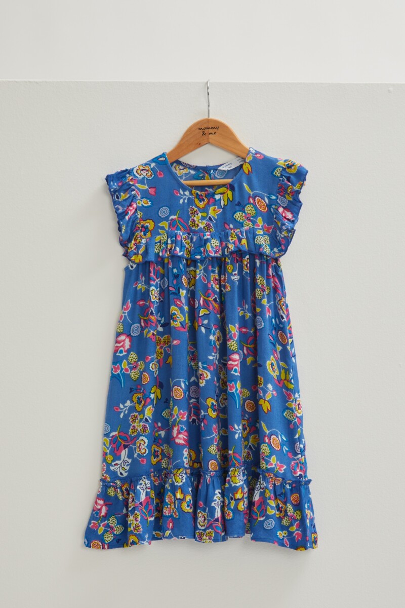 Vestido estampado - NIÑA azul francia
