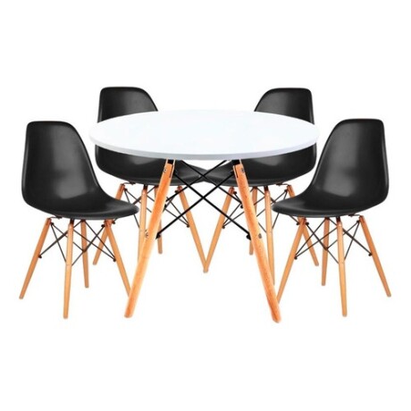 Juego de comedor Con Mesa Circular de 80cm + 4 Sillas Eames Negro