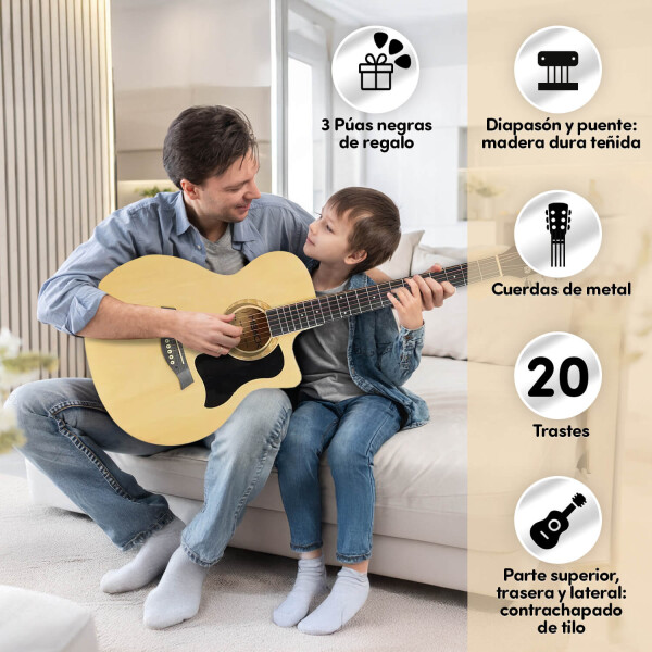 Guitarra Electroacústica para Diestros con Funda Color Natural gui002 Guitarra Electroacústica para Diestros con Funda Color Natural gui002