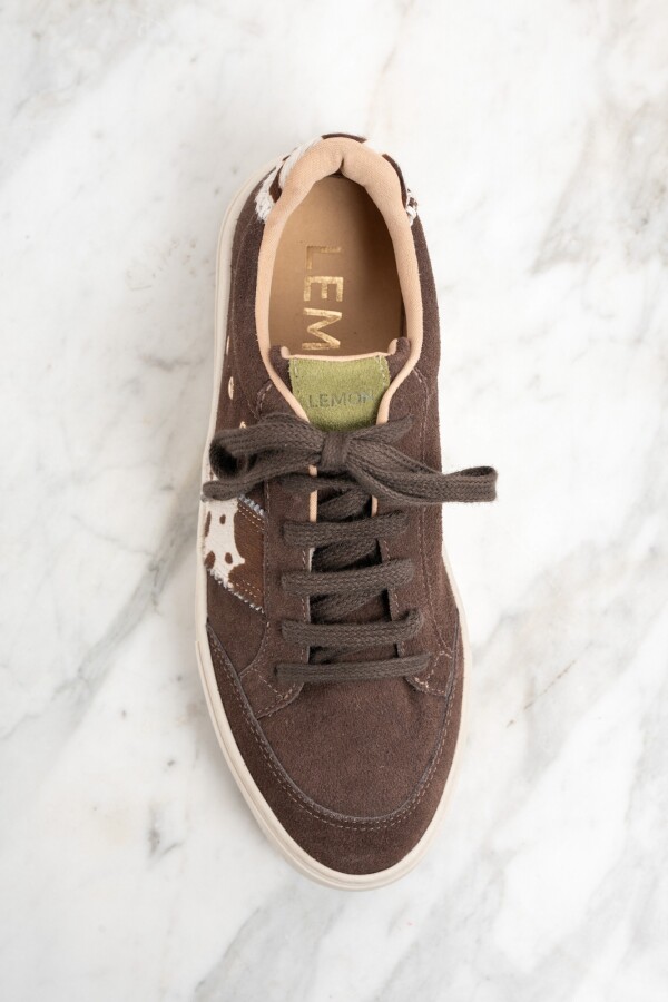 Zapatilla Gamuza Animal Print Vaca Marron