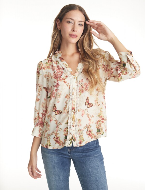 Blusa Gasa Flores BEIGE/MULTI