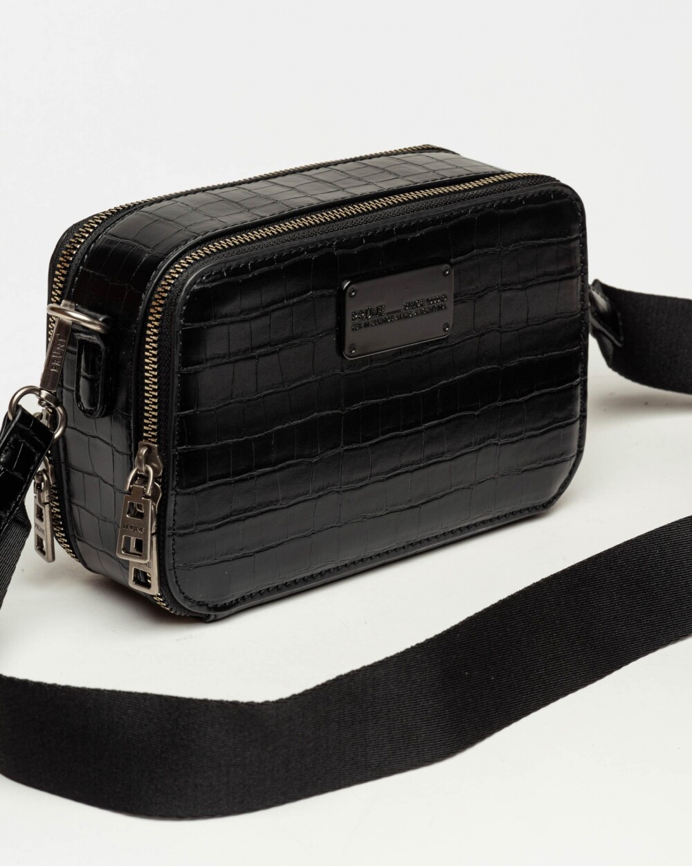 Bandolera New Penny en efecto cuero croco Negro