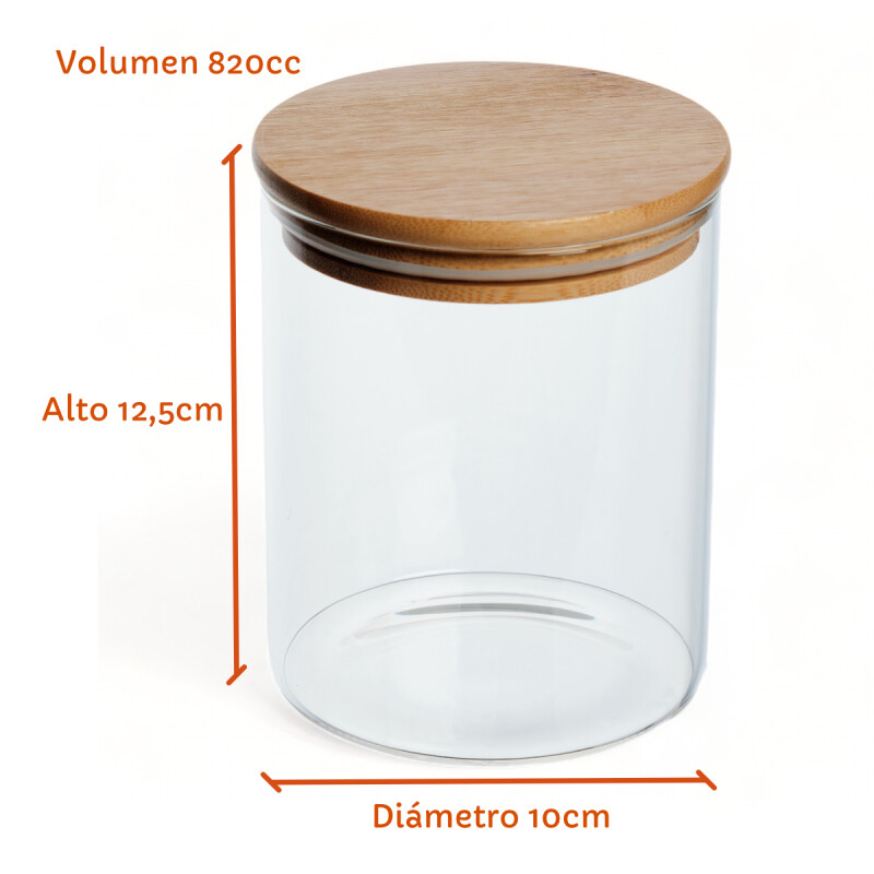 Frasco De Borosilicato Tapa Bambu 820ml Sin Color
