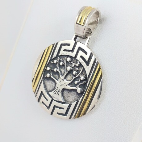 Colgante de plata 925, Árbol de la Vida con detalles de double en oro 18Ktes, Guardas Griegas, diámetro 31mm. Colgante de plata 925, Árbol de la Vida con detalles de double en oro 18Ktes, Guardas Griegas, diámetro 31mm.