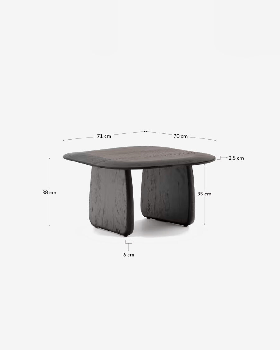 Mesa auxiliar Pirita de madera maciza de roble con acabado negro 70,6 x 70 cm FSC 100%
