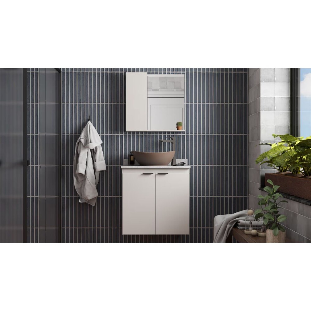 Mueble de baño suspendido Aster beige 60 cm mesada granito Blanco sin bacha Mueble De Baño Suspendido Aster Beige 60 Cm Mesada Granito Blanco Sin Bacha