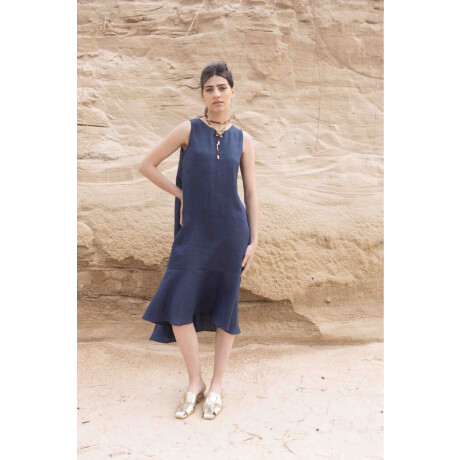 Vestido Folk Long Azul Marino
