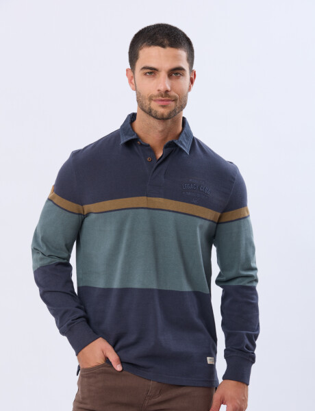 REMERA POLO RAYADA DE ALGODON Azul