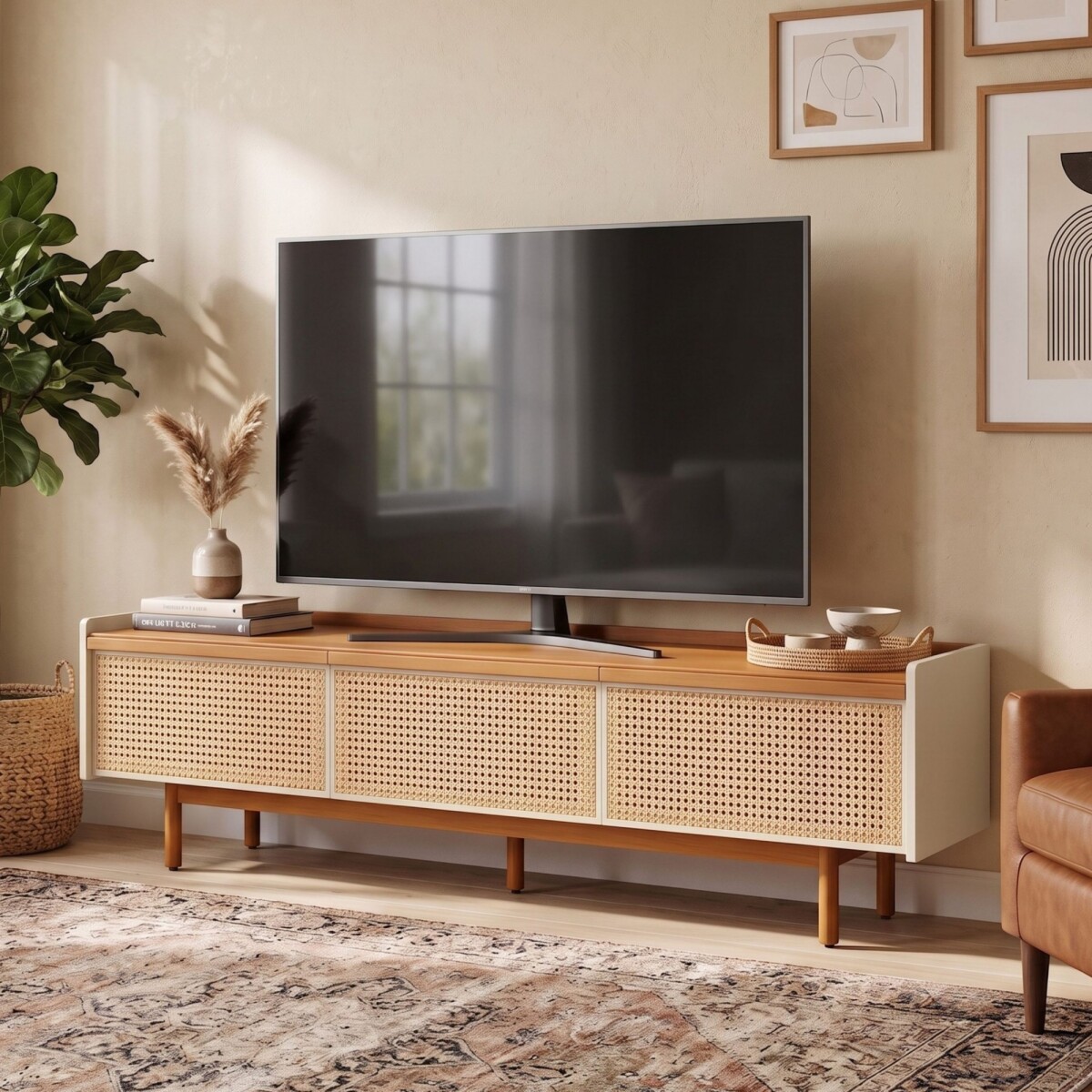 Rack de TV Dune Rattan 2.2 - Linea Manhattan - Off White 