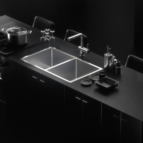 PILETA DOBLE 44.5x88.8x22.8cm AC INOX SS304 1.2MM C/DESAGUE Y VALVULA GRIS