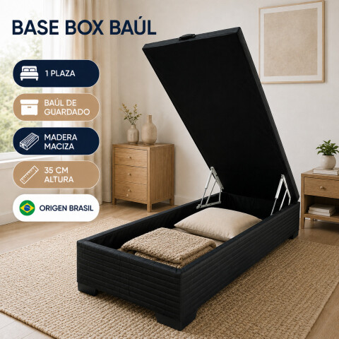 Base para Sommier Colchon Baul 1 Plaza - 78 x 188 x 35 cm - Estructura Madera Maciza - Negro Base para Sommier Colchon Baul 1 Plaza - 78 x 188 x 35 cm - Estructura Madera Maciza - Negro