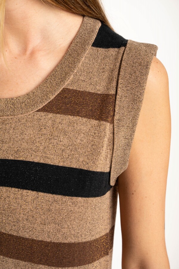 Vestido Rayado Lurex Camel