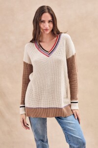 Sweater Escote V Combinado Multi