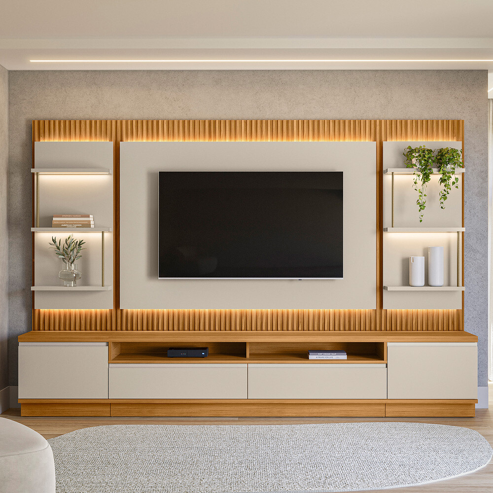 RACK PARA TV MODELO SAO PAULO (MESA TV + PANEL+ 2 LATERALES) COLOR TAURI/OFF WHITE FOSCO Rack Para Tv Modelo Sao Paulo (mesa Tv + Panel+ 2 Laterales) Color Tauri/off White Fosco