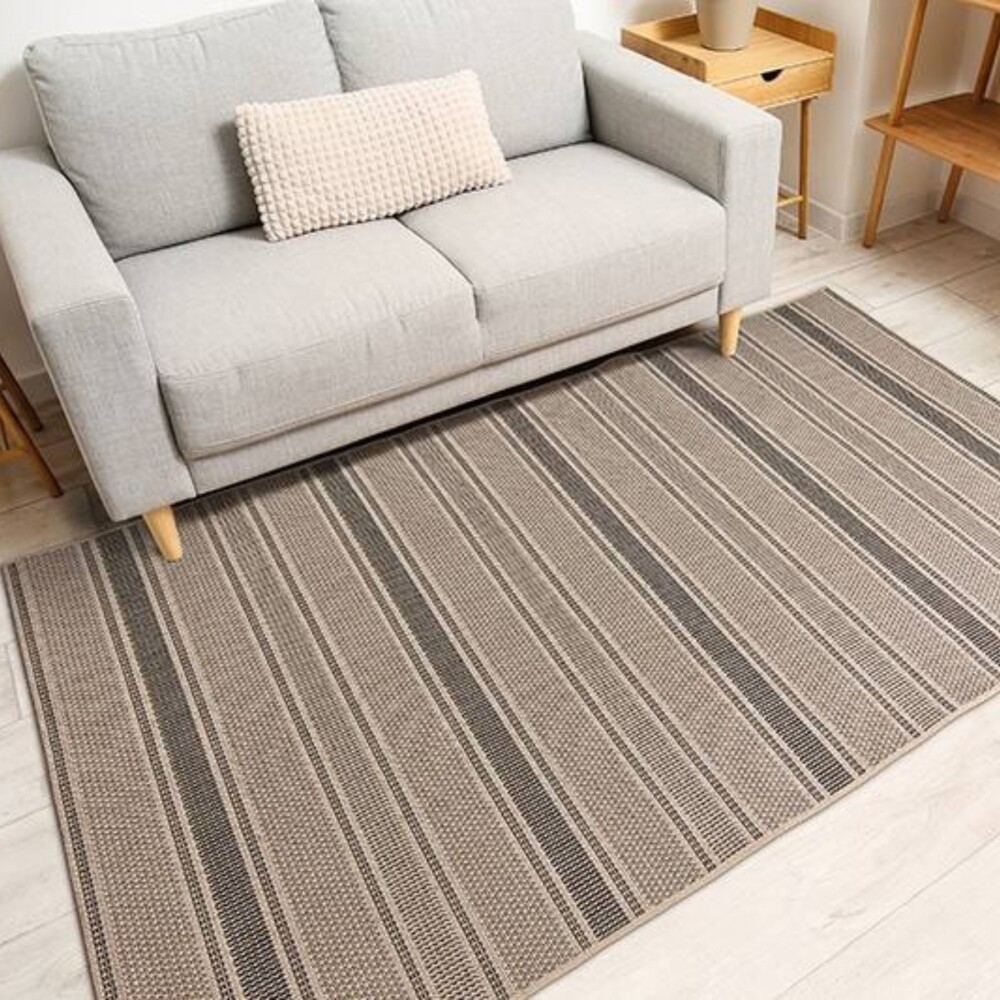 Alfombra de interior Eco-Nature - Riscas | 2.00x2.50 m Beige Chumbo