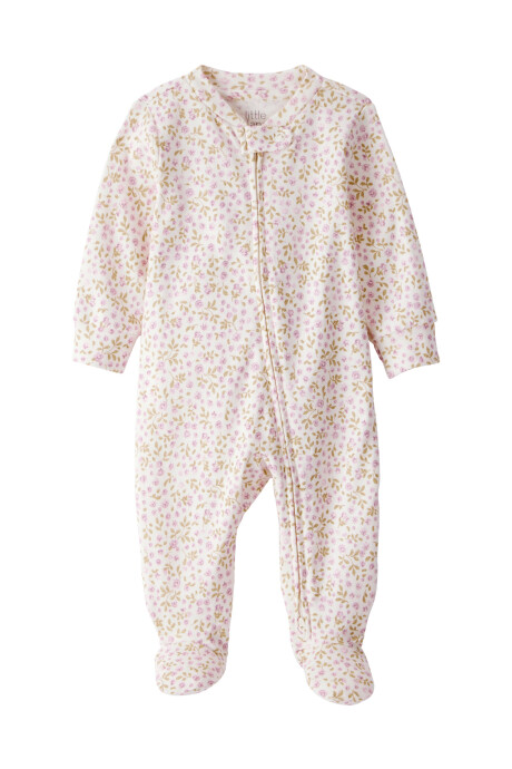 Pijama una pieza de algodón orgánico, con pie, diseño floral Sin color