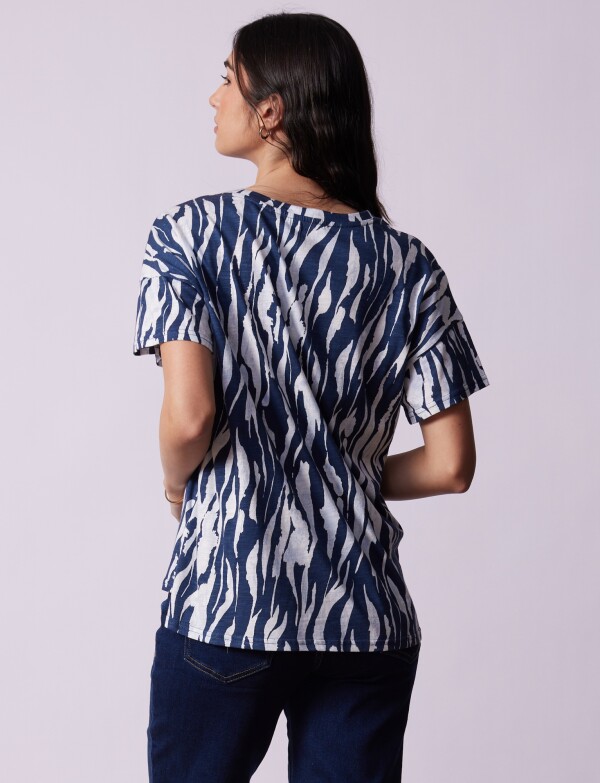 Remera Algodon Print AZUL/BLANCO