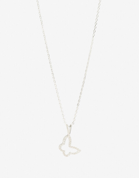 Cadena Corta con Dije Strass Collar Corto Plata 925 Mariposa - Plateado