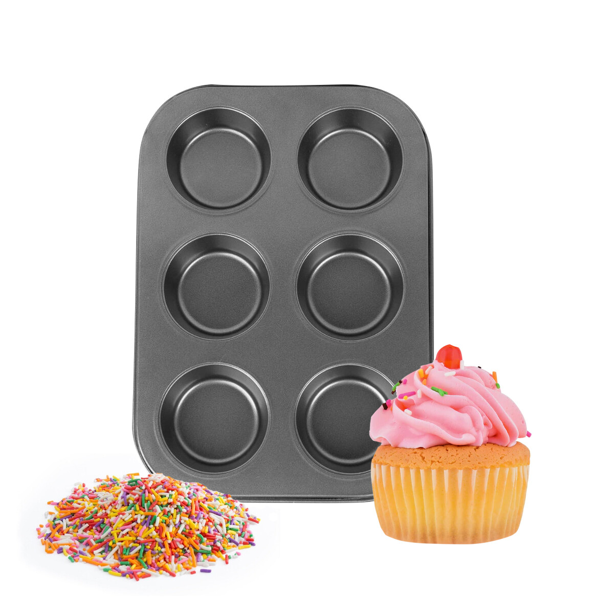 Molde De Teflon Muffins X6 Cupcakes Antiadherente 26.5*18cm 