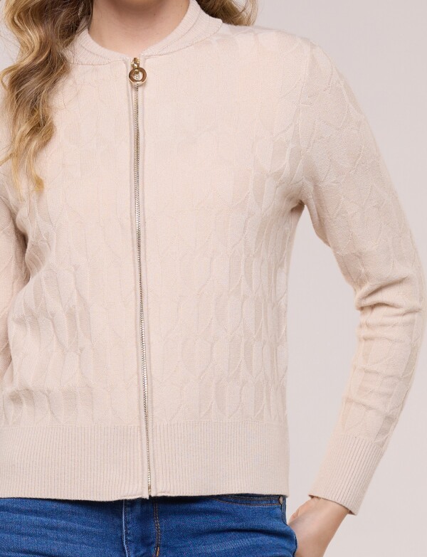 Cardigan Tejido Con Cierre Y Textura Labrada BEIGE