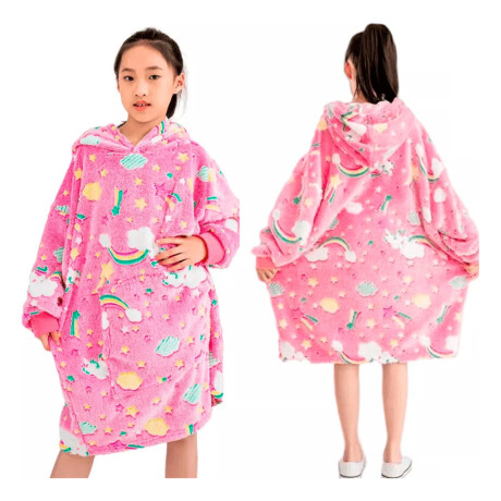 Buzo Manta Canguro Infantil Capucha Bolsillo Brillo Nocturno Rosa