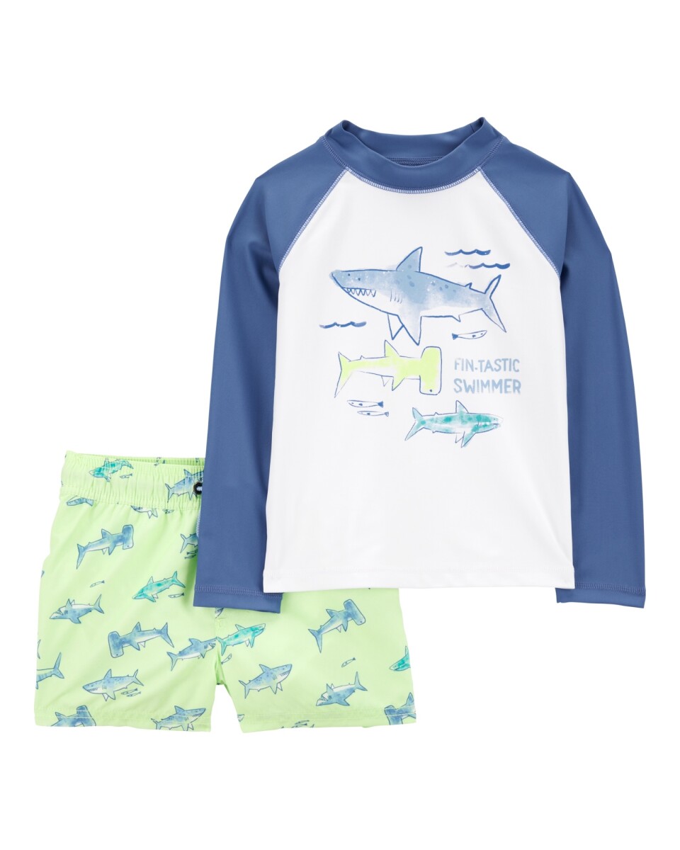 Traje de baño dos piezas, protección UPF 50+, manga larga, diseño tiburones 