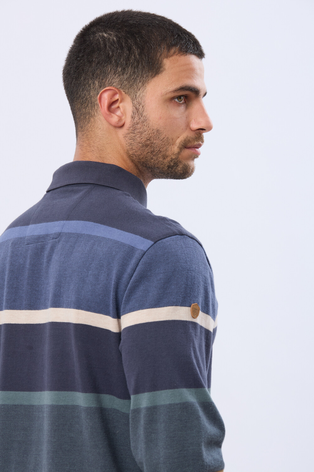 REMERA POLO RAYADA DE ALGODÓN Azul