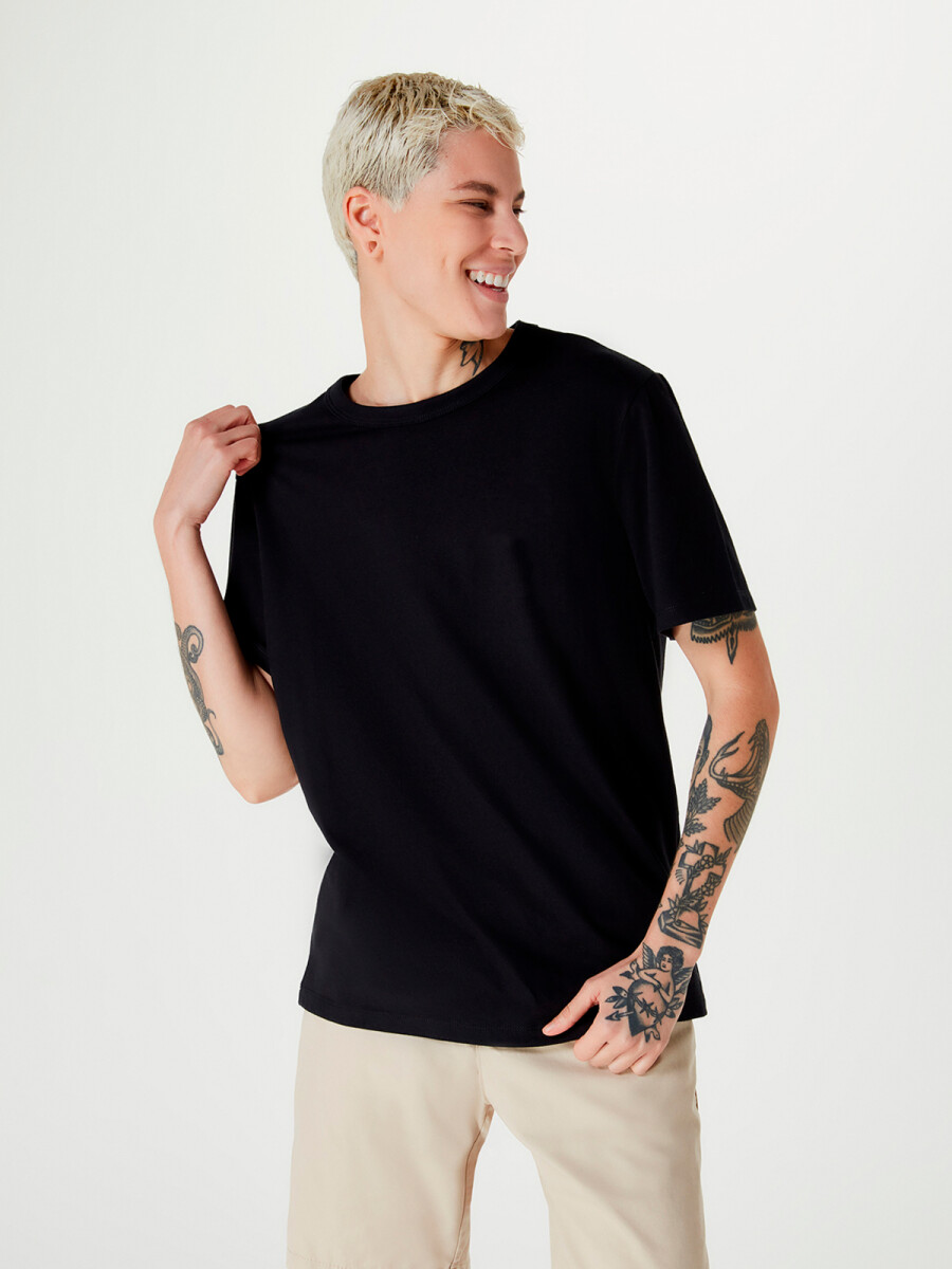 CAMISETAS BÁSICAS MANGA CORTA SLIM - NEGRO 