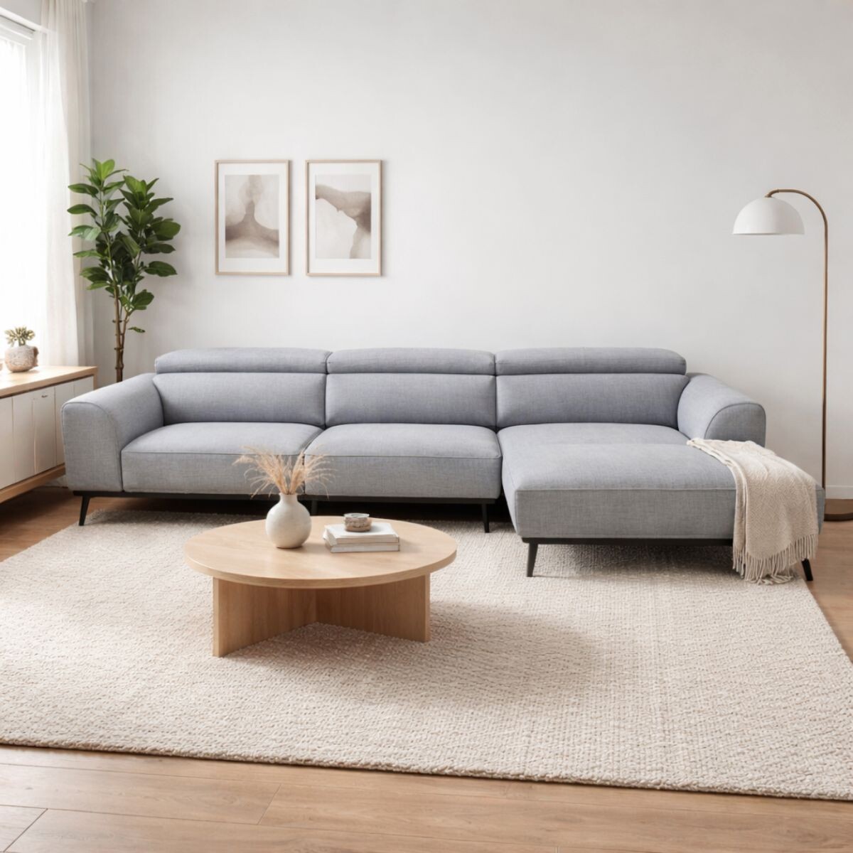 Sofá con chaise DUNA TELA GRIS DERECHO 