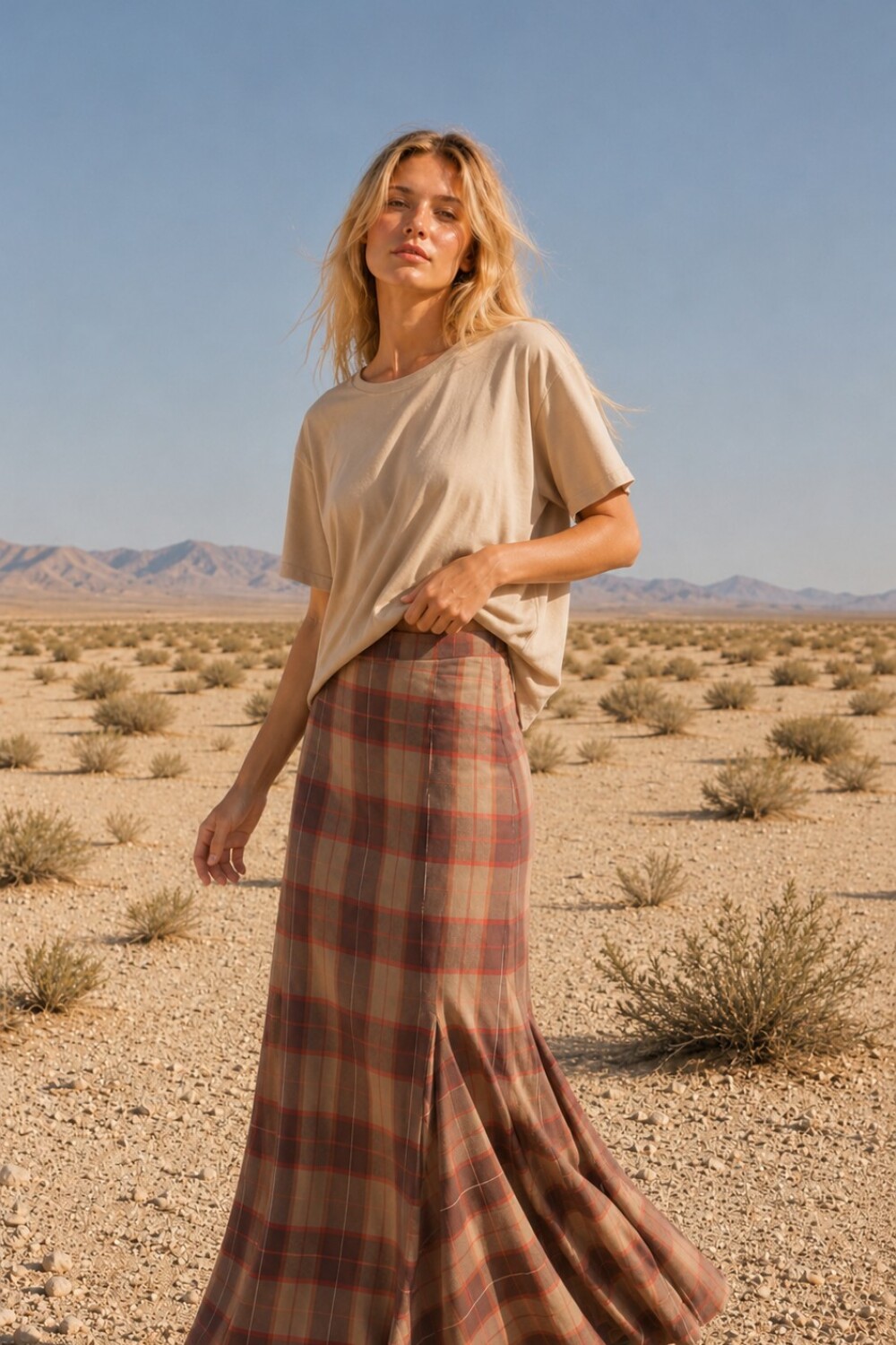 Long Scottish Skirt Beige / Naranja