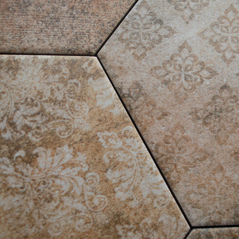PORCELANATO HEXAGONAL MATE TERRACOTA RUSTICO 22X25 ABADIA GAMAS DE TERRACOTA