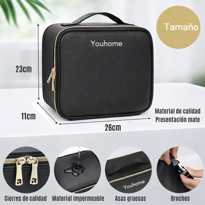 Organizador Maquillaje Maletin Maleta Valija Espejo Led Luz Ajustable Divisiones Neceser Cosméticos Color Negro Organizador Maquillaje Maletin Maleta Valija Espejo Led Luz Ajustable Divisiones Neceser Cosméticos Color Negro