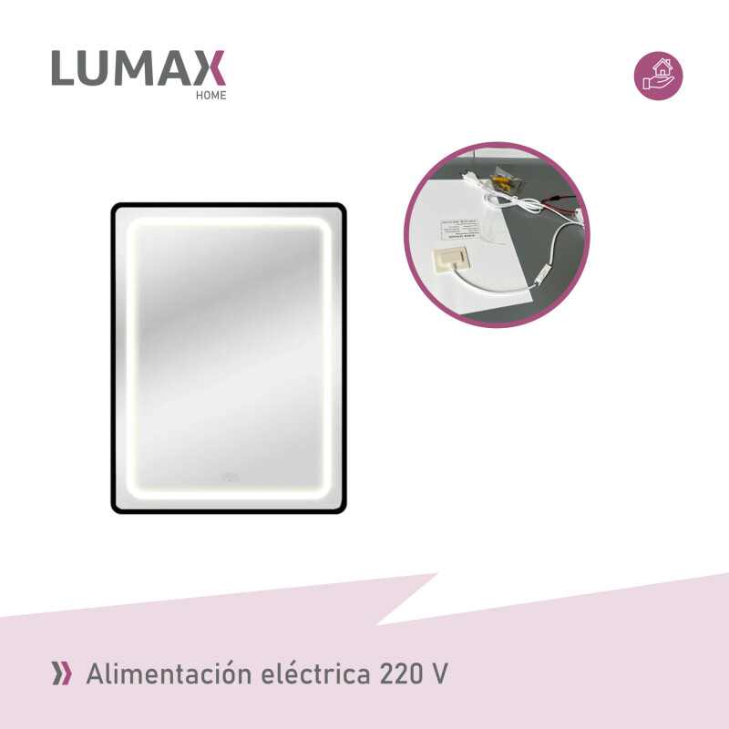 Espejo Luz LED Lumax 90x70 cm Vertical Con Desempañador Para Baño Touch Espejo Luz LED Lumax 90x70 cm Vertical Con Desempañador Para Baño Touch
