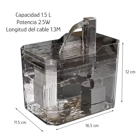 Fuente Con Dispensador de Agua y Filtro Para Mascotas Gris