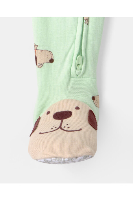 Pijama enterito de algodón con pie, verde, diseño perros. Talles 2-5T Pijama enterito de algodón con pie, verde, diseño perros. Talles 2-5T